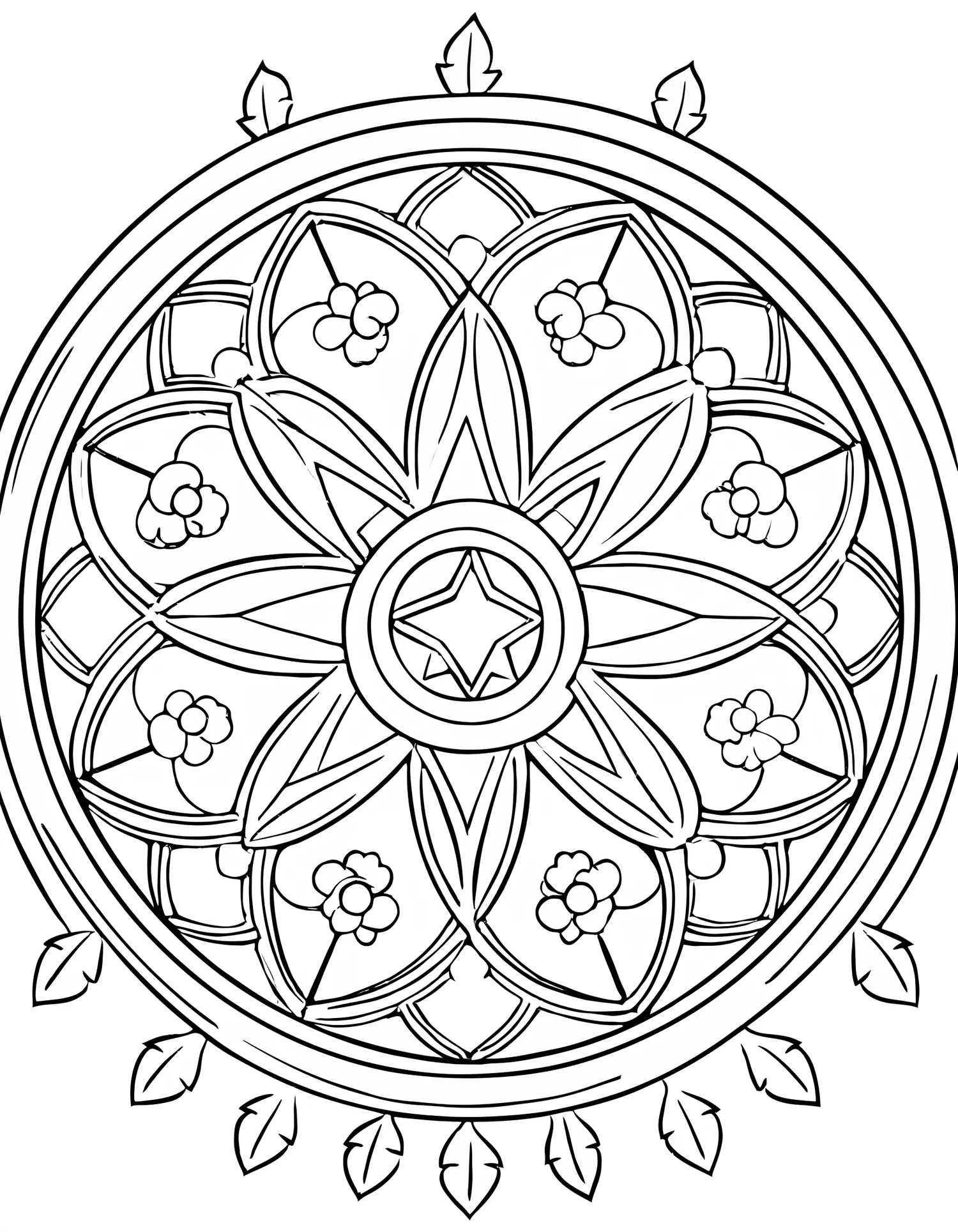Rosace Gothique Flamboyante — Coloriage vintage à imprimer gratuitement